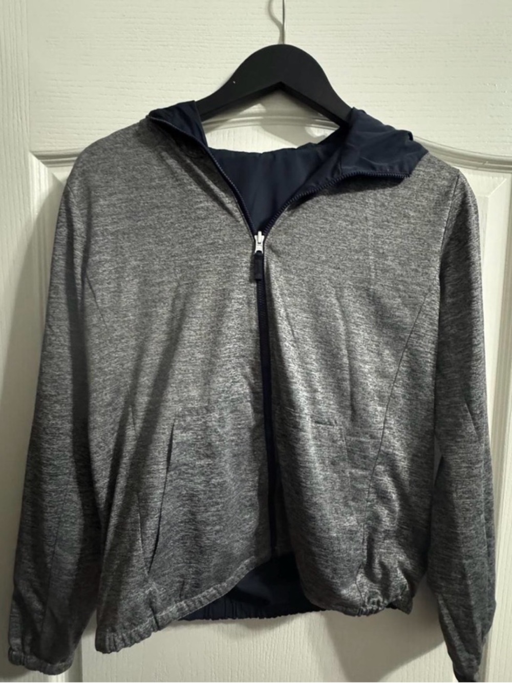 Reversible Gray/Navy Zip-Front Hooded Jacket